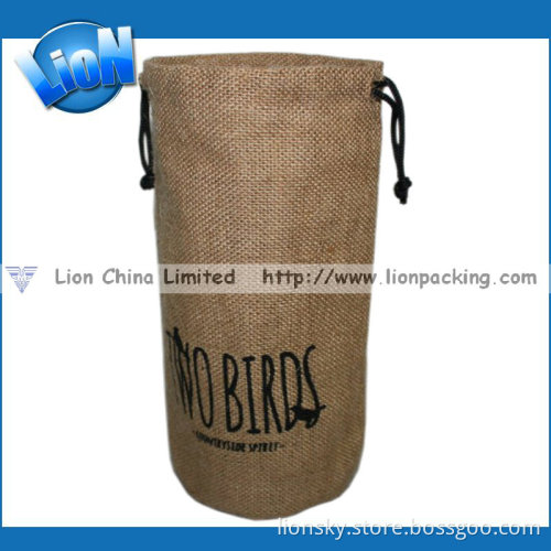 Logo Printing High Quality Jute Liquor Pouch with Drawstring (e-122)